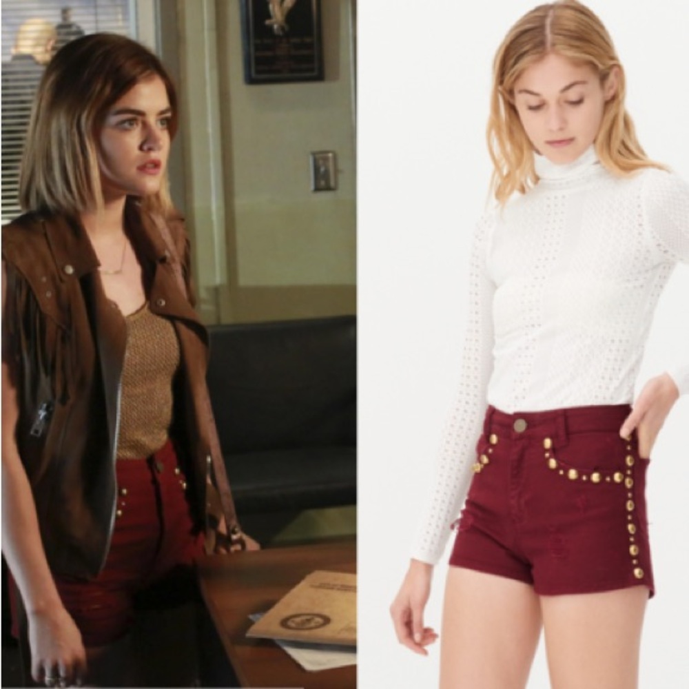 SANDRO Pichi Burgundy Studded Distressed Denim Shorts